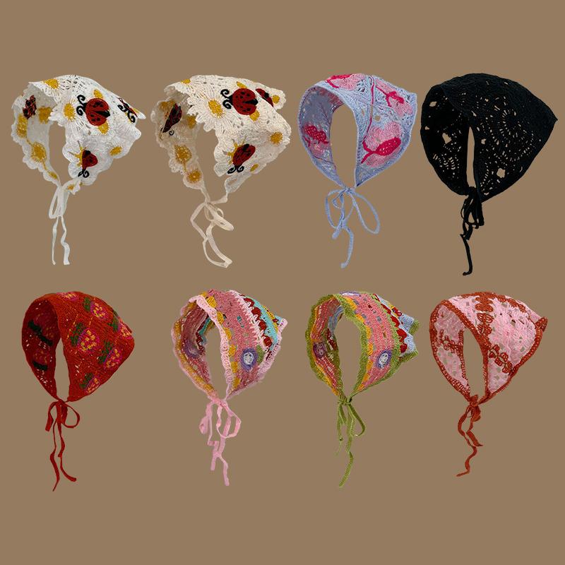 Headscarf Hat Pastoral Style Triangle Headband For Women Girls Handmade Crochet Headband Little Flower Headscarf