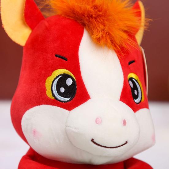 Cute Red Horse Plush Doll Horse Holding Mahjong Ornament Soft Desktop Zodiac Mascot Wealth Attracting Year of Horse Gifts