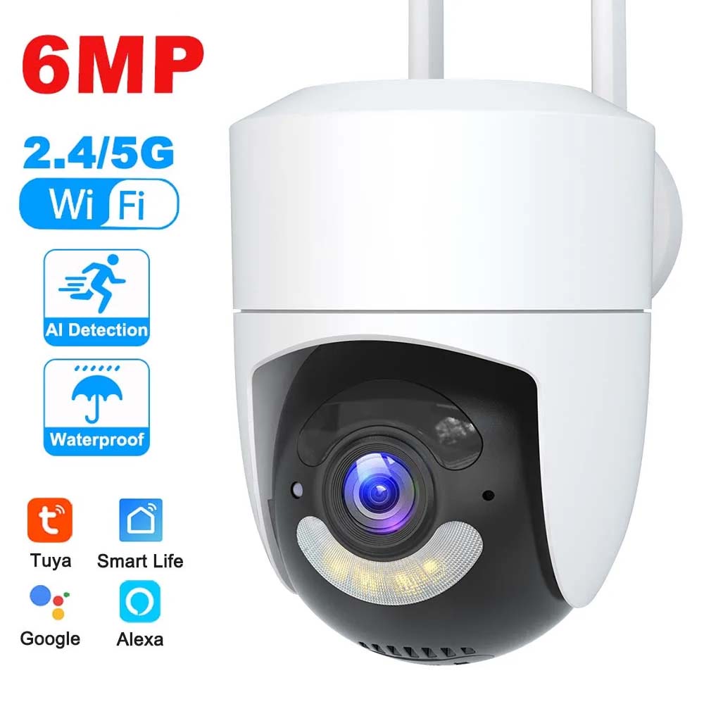 

6MP Tuya WiFi Camera Outdoor PTZ 2.4G/5G Wifi Surveillance Cameras AI Tracking Security Protection CCTV Cam Alexa Google Onvif Tuya Camera No Card