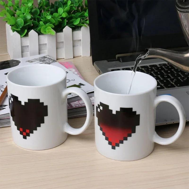 330ML Color-changing Ceramic Cup Novelty Peach Heart Magic Cup Creative Design Coffee Mug Valentine's Day Couple Gift Drinkware