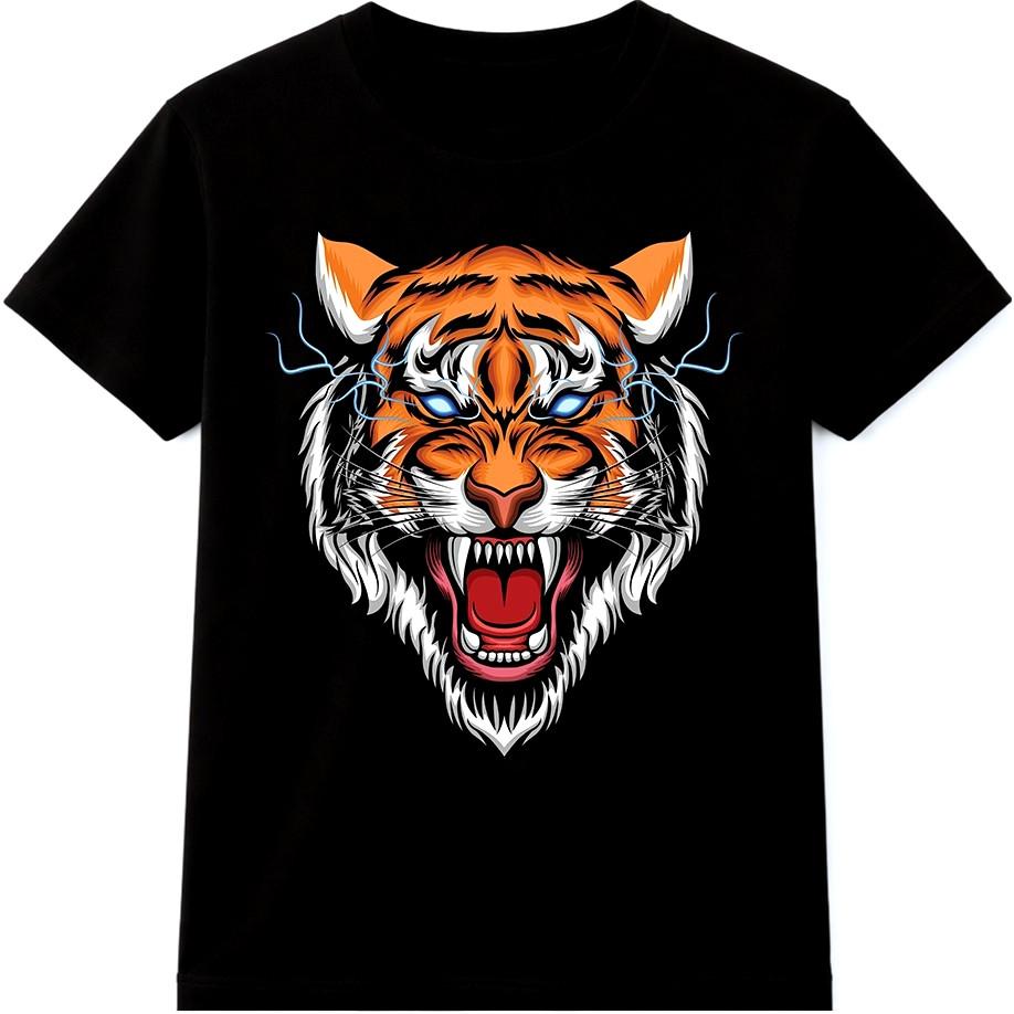 Tiger T Shirt Roaring Big Cat Graphic Tee Fierce Wild Animal Streetwear Top S