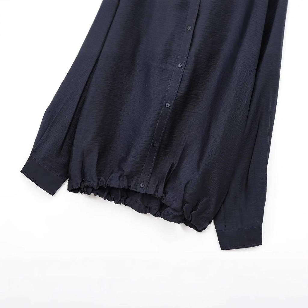 2024 Winter Women's European & American Style Pleated Satin Long Sleeve Shirt