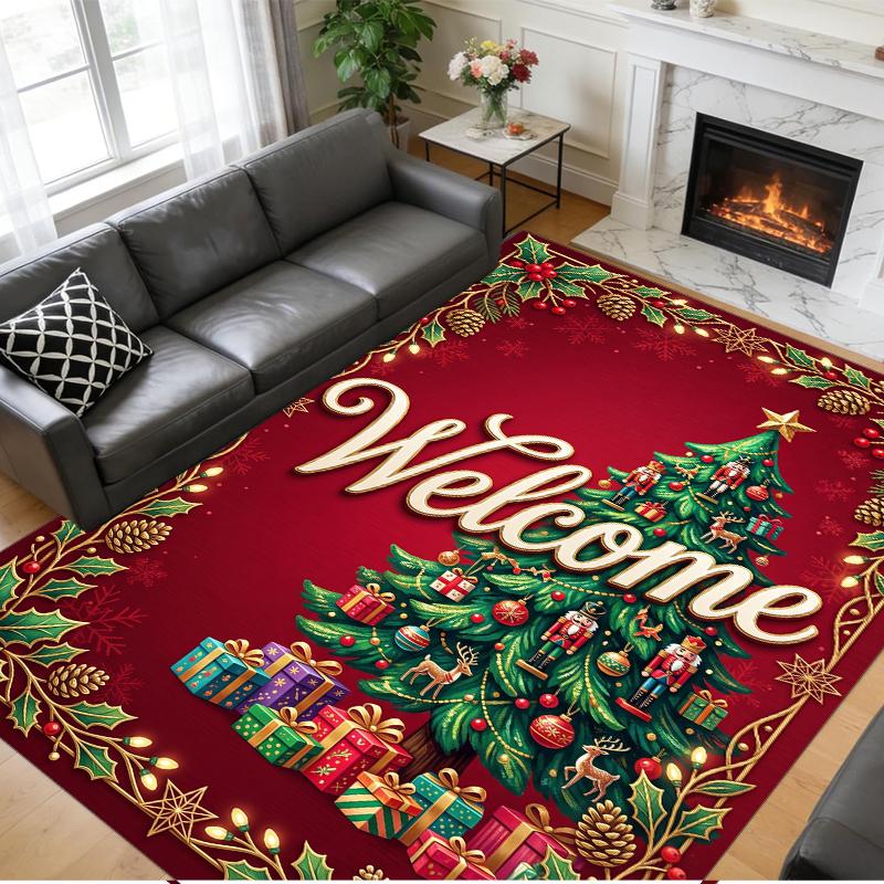 Christmas Printed Square Area Rug Soft Non Slip Floor Carpet For Bedroom Holiday Gift
