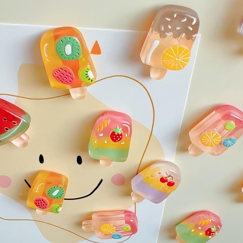 6pcs Set of Fruit & Ice Cream Magnetic Fridge Magnets - Strawberry, Watermelon Designs for Kitchen Decor and DIY Projects