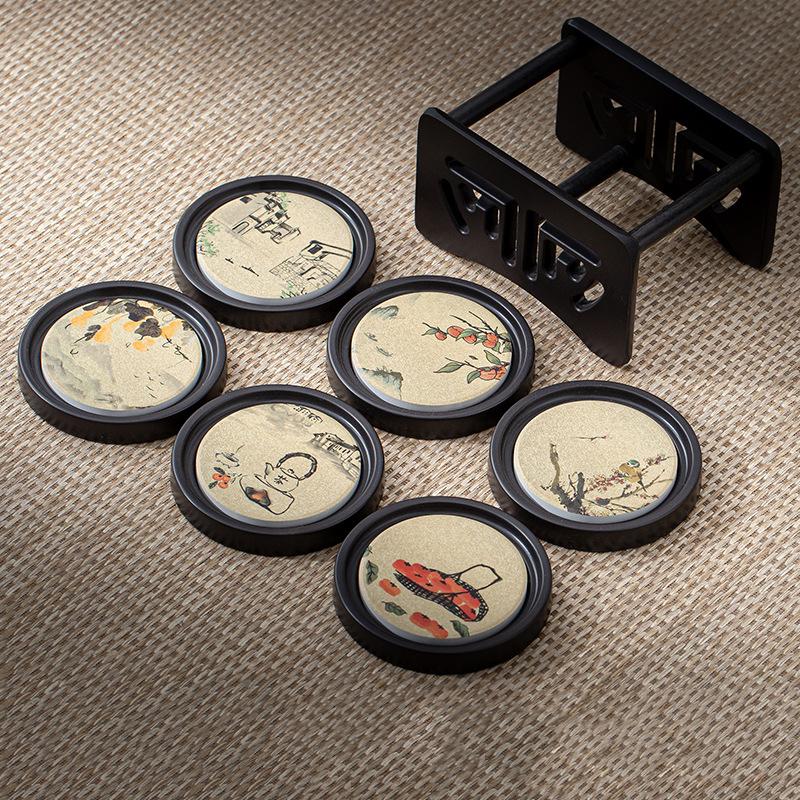 Bakelite Absorbent Coaster Tea Cup Holder Set, Creative Home Kung Fu Tea Ceremony Accessories, Heat Insulation Pad Tea Tray Kit
