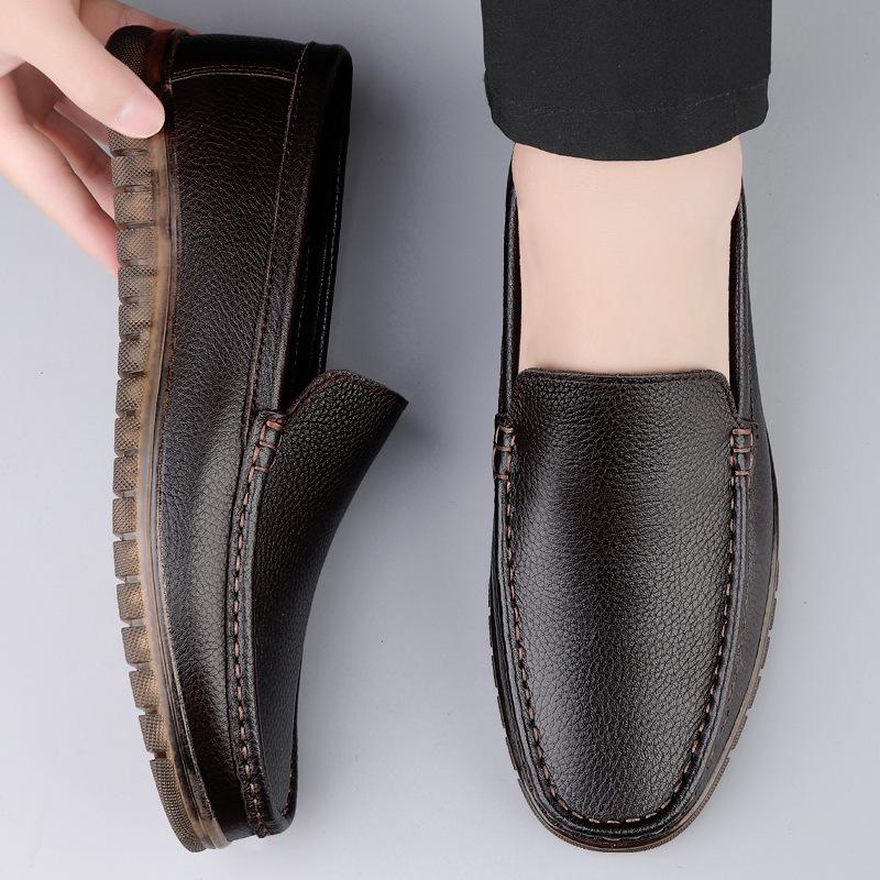 Men's Cross-Border Casual Slip-On Cowhide Shoes - Summer Formal Leather Loafers for Dad, Large Size