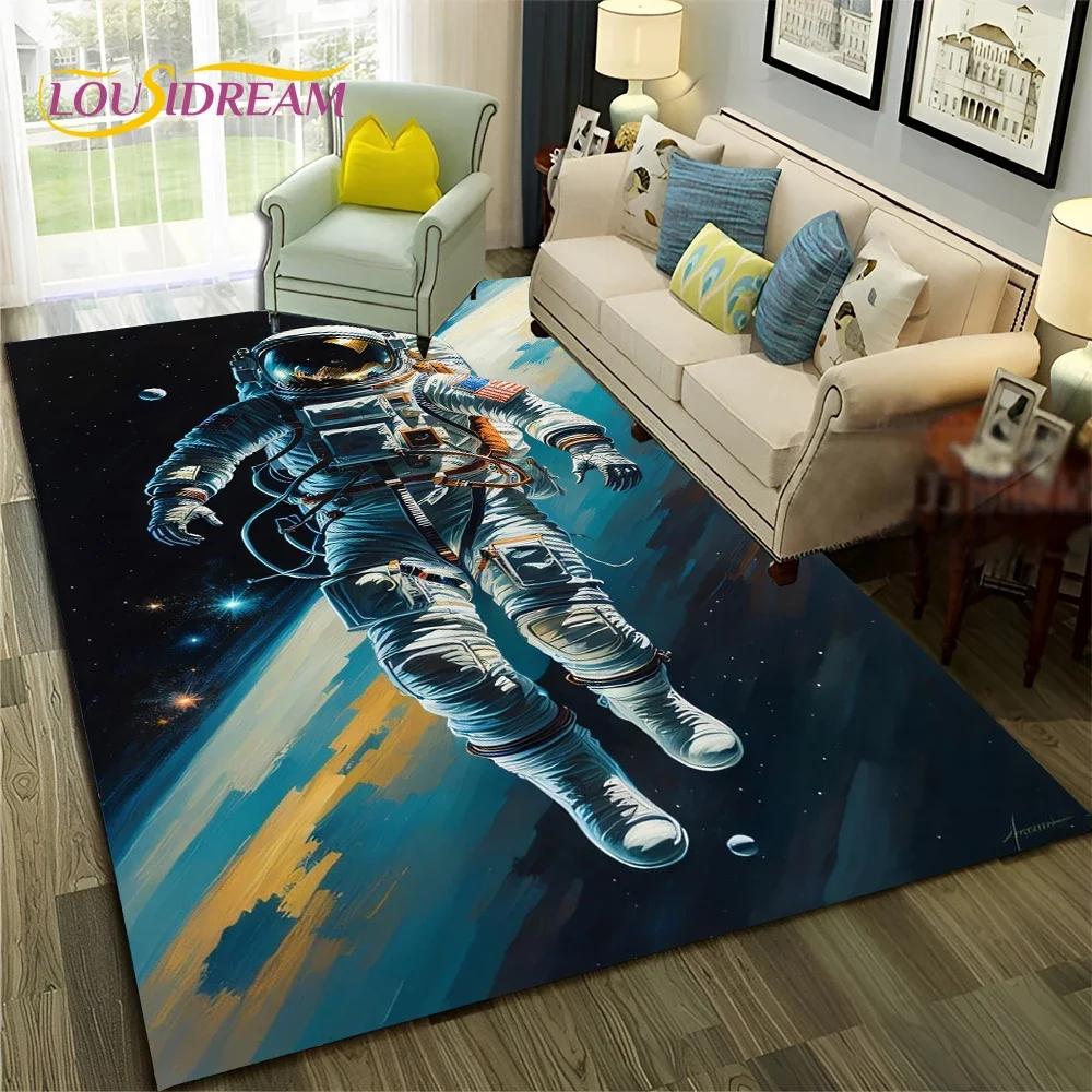 Outer Space Astronaut Planet Cartoon Carpet Rug for Home Living Room Bedroom Sofa Doormat Decor,Kid Area Rug Non-slip Floor Mat
