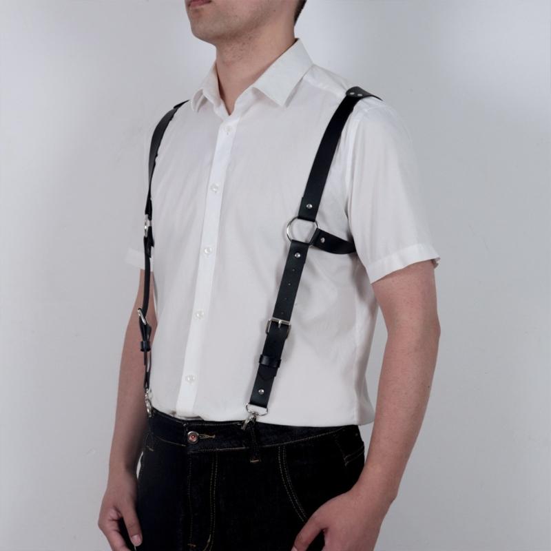 PU Leathers Suspenders for Men, Vintage Men Harness Punk Apparels Strap Chest Shoulder Belt Accessories