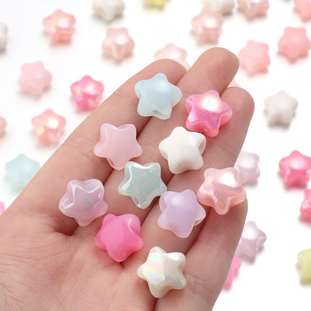 50pcs/lot Acrylic Beads Star Beads Jelly Color Big Hole Spacer Beads for Jewelry Making DIY Bracelet Necklace Accessories Gifts
