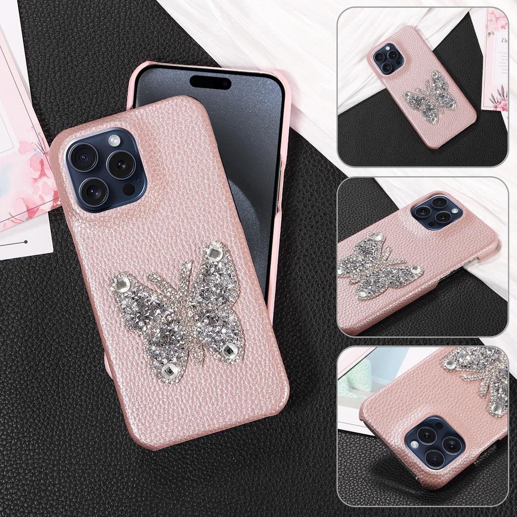 Faux Leather Diamond Butterfly Pattern Phone Case For IPhone16 15 14 13 12 11Pro Pro Max Plus XS Max7 8 Series Drop-proof Case