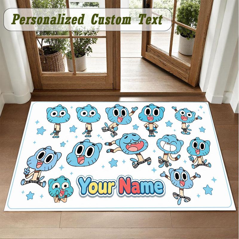 Crystal Velvet Square Rug Custom NameAmazing World of Gumball Pattern Non Slip Home Floor Decor Rug