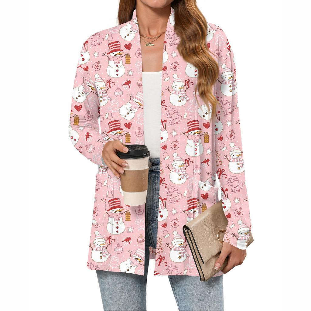Women's Christmas Printed Lightweight Cardigan Long Sleeved Casual Loose Thin Fit With Pockets Cardigan Jacket
