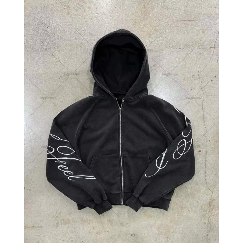 FlowStreet Y2K Harajuku Gothic Letter Print Retro Fashion Men and Women Hoodie Hip-Hop Punk Style Black Oversized Zipper Sweatshirts