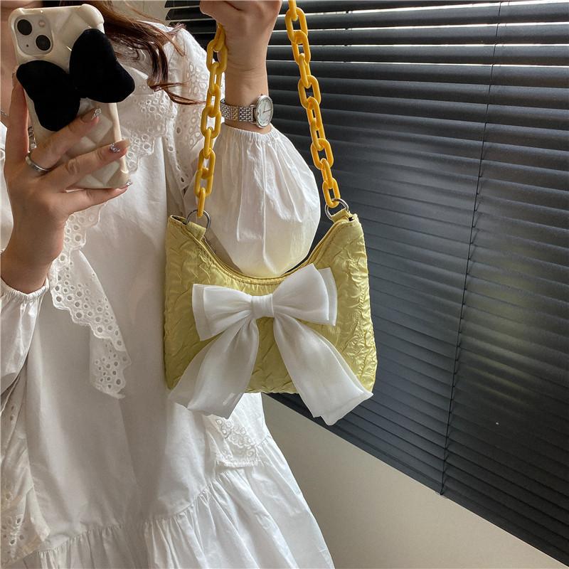 Stylish Urban Cotton Mini Handbag With Bow Knot For Women Soft Box Shape