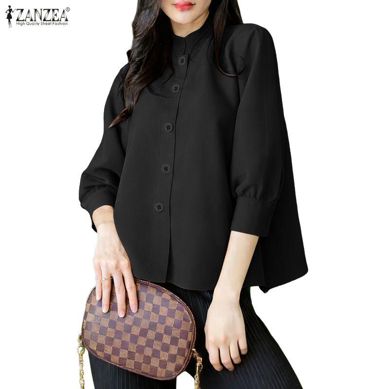 ZANZEA Camicetta Casual da Donna con Collo Stretto e Maniche a 3/4 Larga