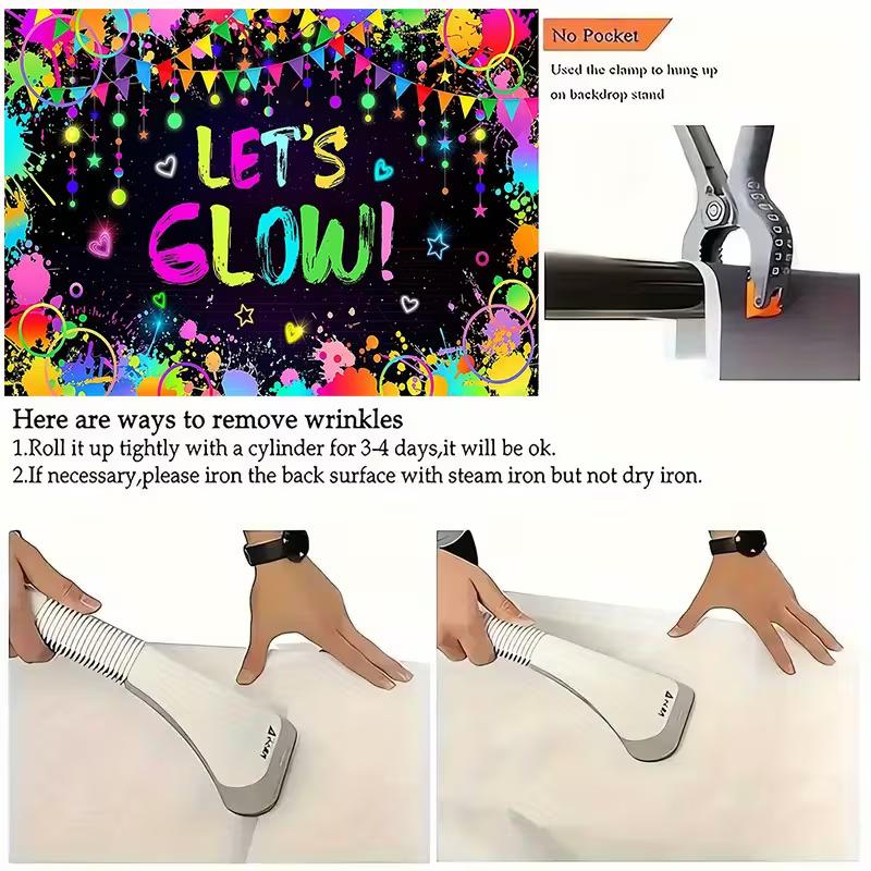 2D Glow in the Dark Party Backdrop for Blacklight Party and Teen Birthday Decor