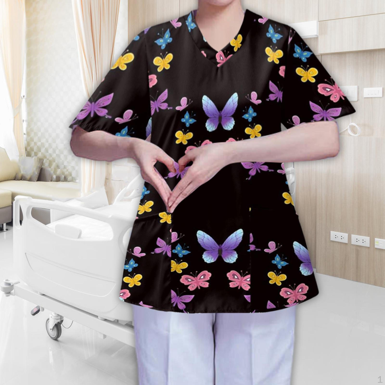 

Стильный топ с V-образным вырезом для женщин - легкая униформа медсестры M_Black Butterfly