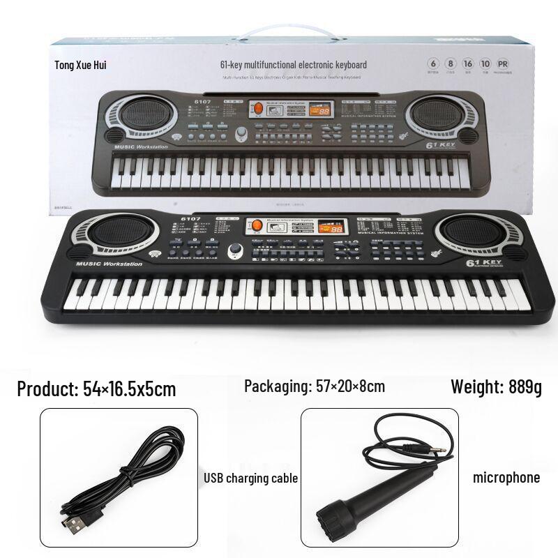 61-Key Children's Electronic Keyboard with Microphone - Educational Musical Toy Piano with Power Supply