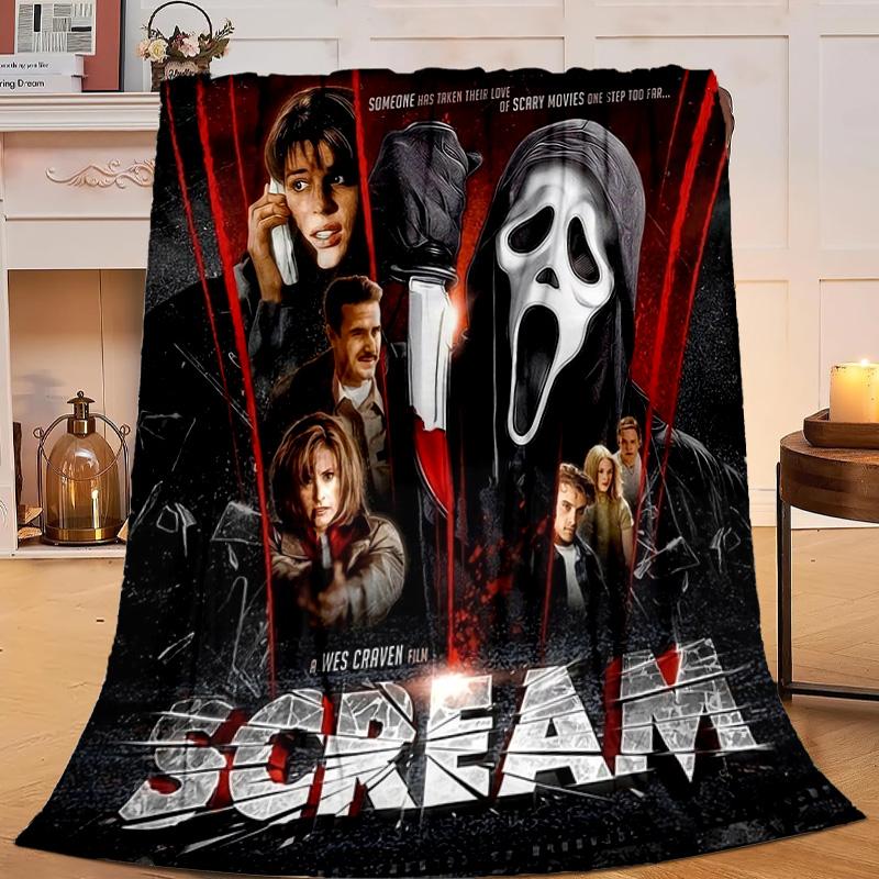 1PC Scr-eam Horror Movie Flannel Blanket Gift, Suitable for Both Men And Women, Soft Ideal for Beds And Sofa, Birthday Or Christmas Gift