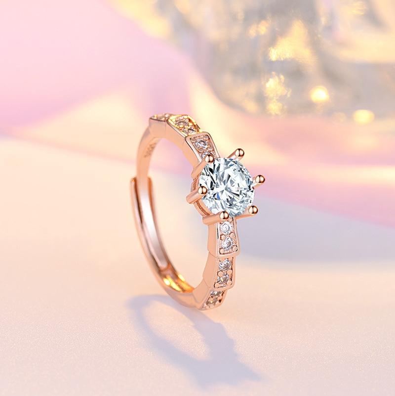 Valentine's Day Tiktok Live Edition Imitation Morganite Diamond Ring Six-prong Snake Ring 1 Carat Pt950 Openable Ring For Women