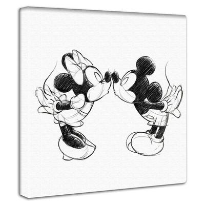 Disney Mickey Mouse Art Panel, 30cm X 30cm, Made In Japan, Stylish Interior Decor, Living Room Decor, Minnie Mouse Sketch, Monochrome Fabric Panel,
