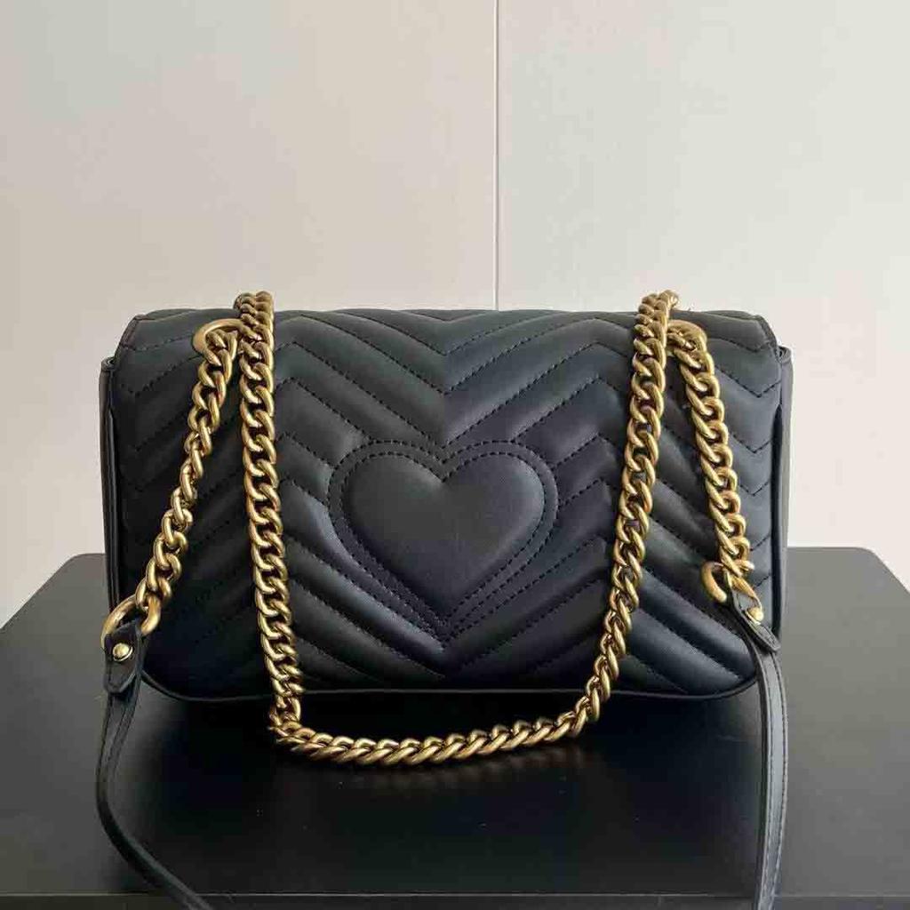Double G * Marmont Love Shoulder Chain Bag With Wave Pattern Cowhide Grid