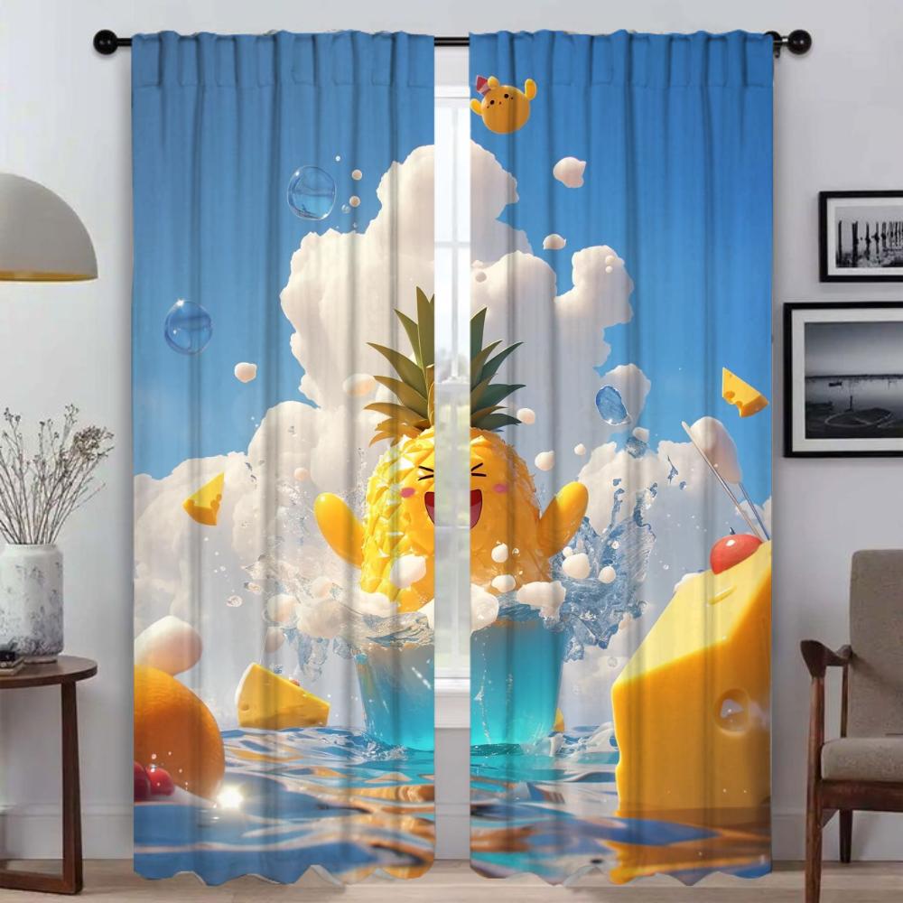 Frucht Ananas Küchenvorhänge für Wohnzimmer Halloween Dekoration Tüll für Schlafzimmer Raumteiler Jalousien Verdunkelungsvorhang Kamera