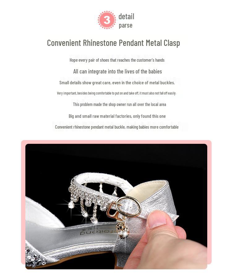 Girls' Pink Rhinestone Princess Sandals - Breathable & Fashionable Korean Style for Medium and Large Children's Summer Performance