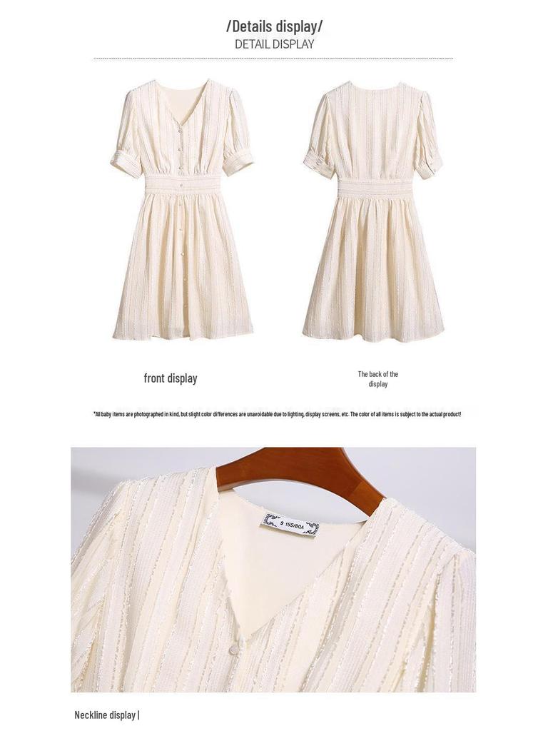 Elegant French Niche 2026 V-Neck Slimming A-Line Chiffon Dress for Women
