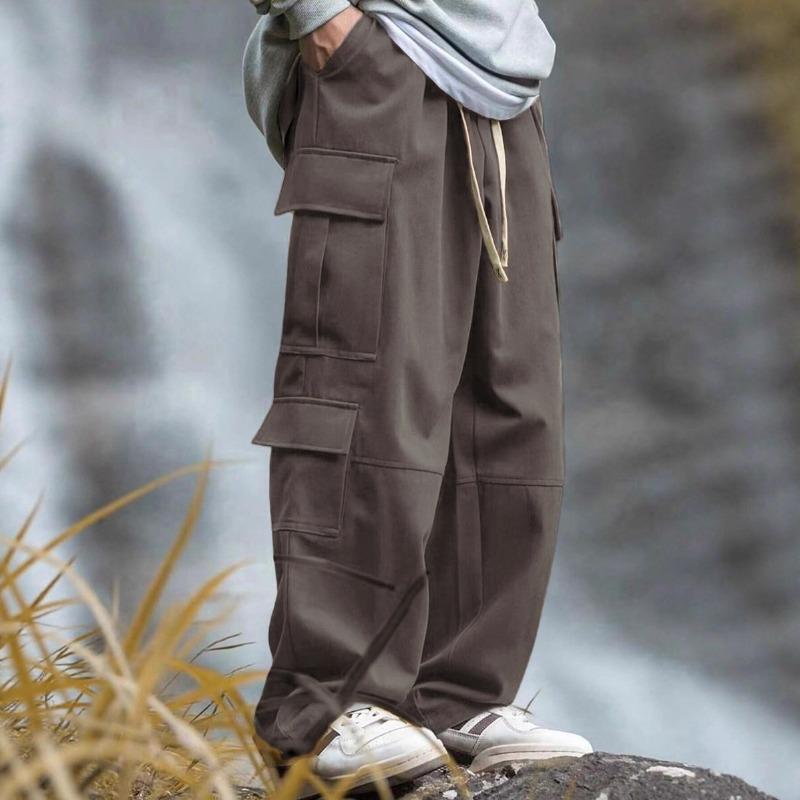 

Straight Overalls Men s Outdoor Splicing Loose Design Multi-bag Functional Trousers S темно-коричневого