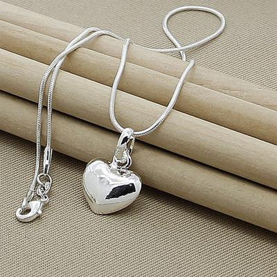 Colar de coração sólido cor prata 925 selo 18-30 polegadas corrente de cobra para mulheres menina casamento charme moda jóias luxo