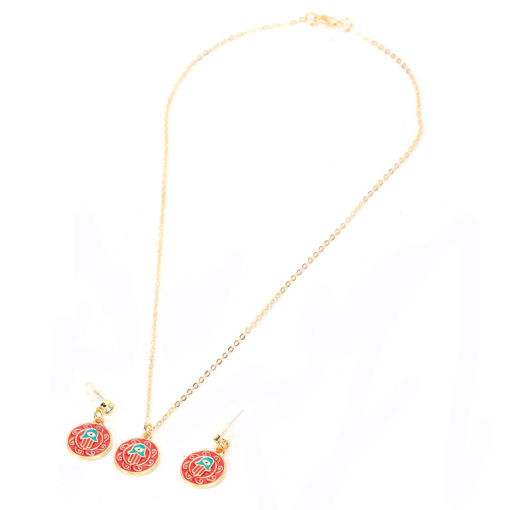 Necklace Earrings Set Red Stylish Simple Pendant Eardrop Suit for Clothing Decoration Gifts