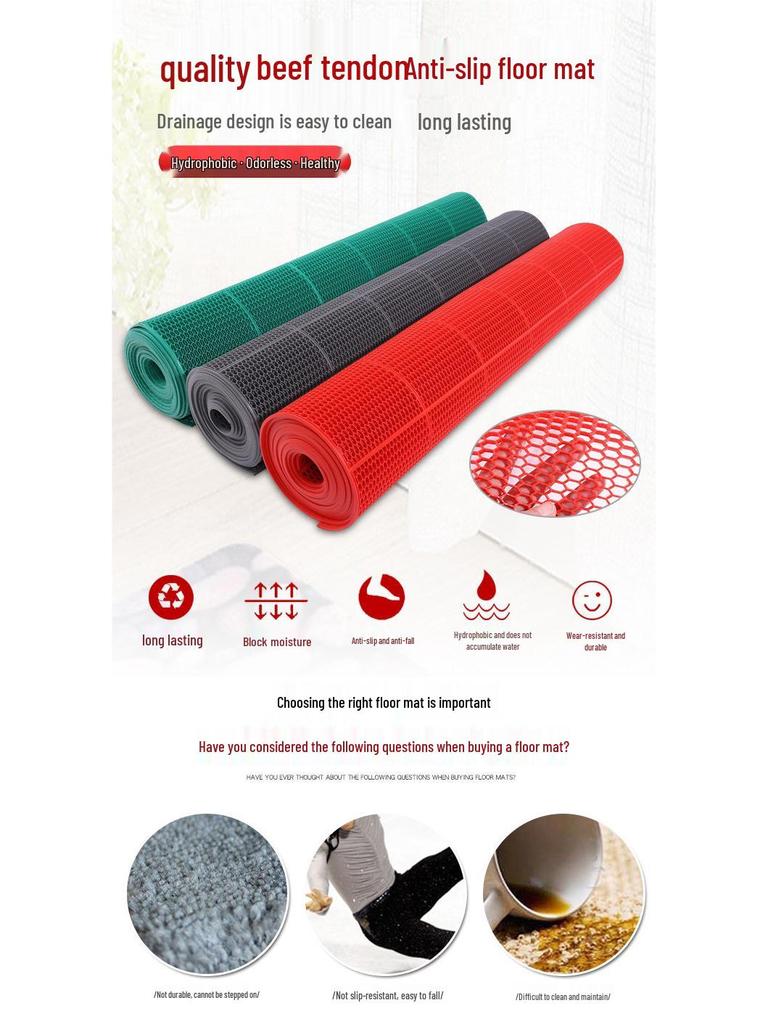 PVC Non-Slip Bathroom & Kitchen Mat - Waterproof, Oilproof, Hollow Design