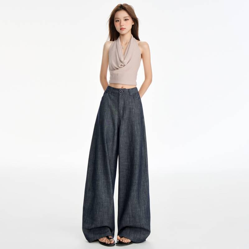Retro Wide-Leg Women s Floor-Length Casual Jeans Large