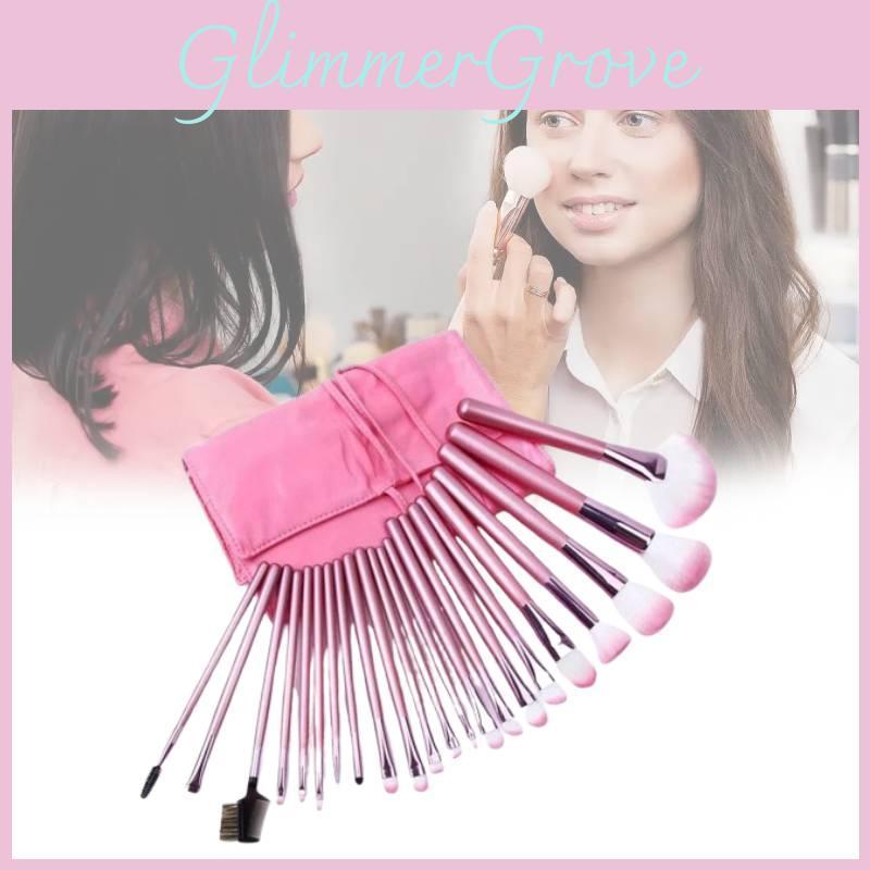 Collection Cosmetic Brush 22 Pack Pink Makeup Bag Contouring Eyebrow Grooming