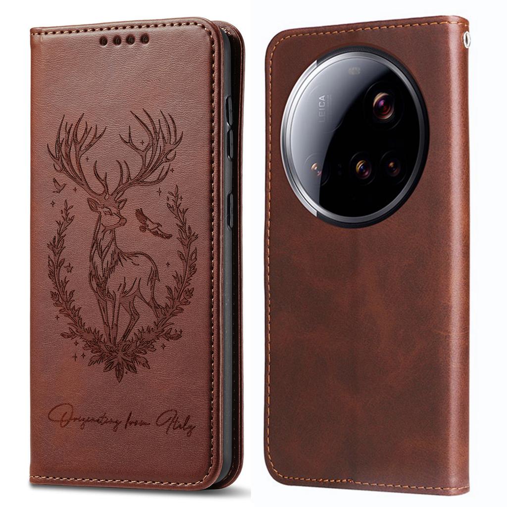 For Xiaomi 15 Ultra Stand Case Lucky Deer Imprinted Magnetic Closure Leather Wallet Phone Cover
