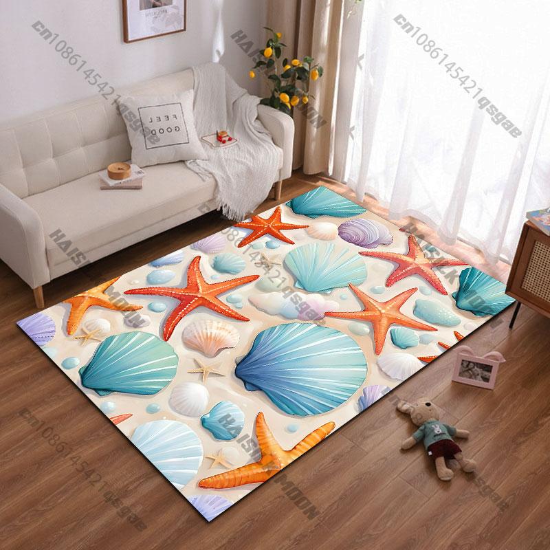 Starfish Seashells Sandcarpet Yoga Living Room Room Decor Children's Crawling Mat Doormat Area Rug Games Floor Mat