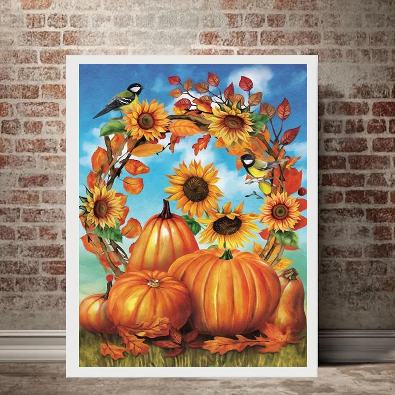 5D DIY Diamond Painting Pumpkin Flowers Cross Stitch Kit Mosaic Diamond Embroidery Full Round/Square Drill Home Decoration