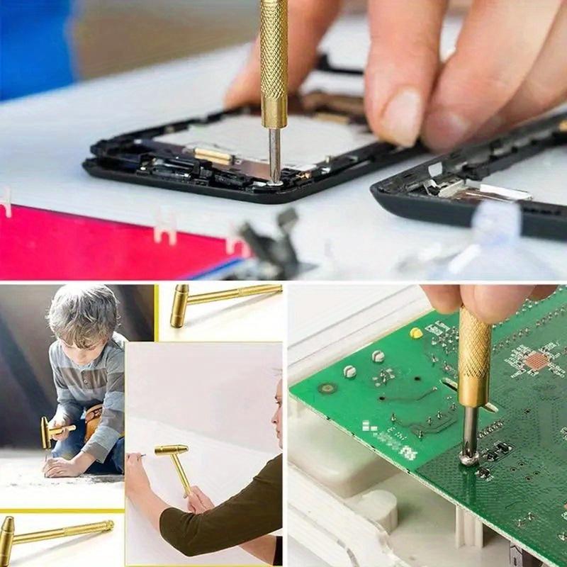 6 In 1 Multifunction Mini Craft Hammer Screwdriver Set Copper Alloy Gold DetachableScrewdriver Service Hand Tool
