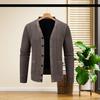 Yousheng Men Knitting Cardigan V-Neck Long Sleeve Buttons Placket Sweater Jacket with Pockets Solid Color Autumn Winter Knitwear
