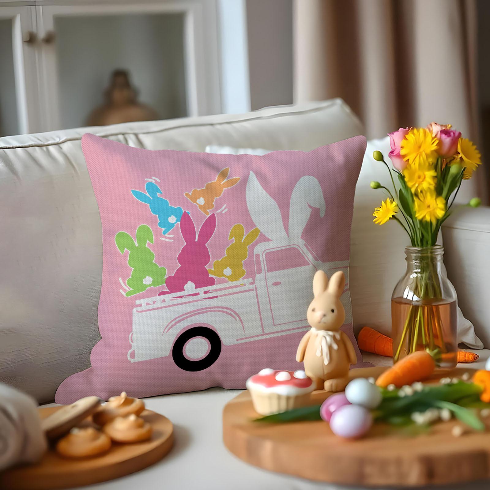 

Cartoon Printed Sofa Pillowcase Easter Atmosphere Decorative Sofa Pillow Linen Dirty-resistant Cute Rabbit Cushion 45 * 45Cm