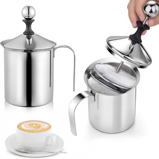 Stainless Steel Manual Milk Frother, Hand Pump Coffee Frother with Filter Screen for Cappuccino Coffee Latte Hot Chocolate (19oz/400ml) - Send Goods