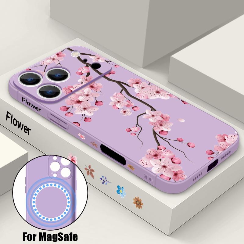 For iPhone 17 Pro Max Case INS Style Retro Pink White Flowers Pattern Magnetic For Magsafe Soft Cover For iPhone 16 15 14 13 Pro Max 17E 16E