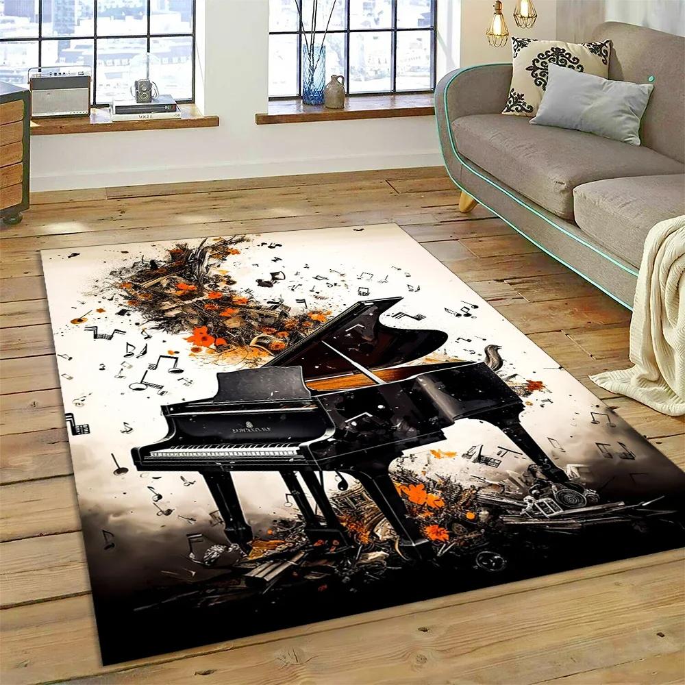 Covor Cartoon cu Chei de Pian 3D, Covoraș pentru Instrument Muzical, Decor pentru Casă, Sufragerie, Dormitor, Canapea, Preș de Intrare, Covor pentru Zona Copiilor, Covor Antiderapant pentru Podea