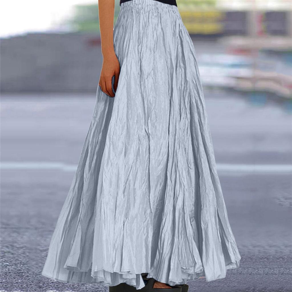 Womens Swing Maxi Skirt Bohemian Ruched Long Skirts for Beach Holiday Summer High Waisted A Line Flowy Skirts Boho Skirt Faldas