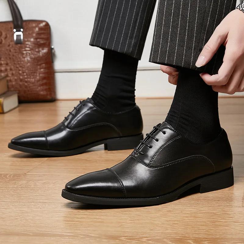 Fashion Leather Shoes for Men Japanese Ttriple Joint 2025 Business 6cm Hiehgt Increasing Oxford Zapatos De Vestir Hombre Elegant