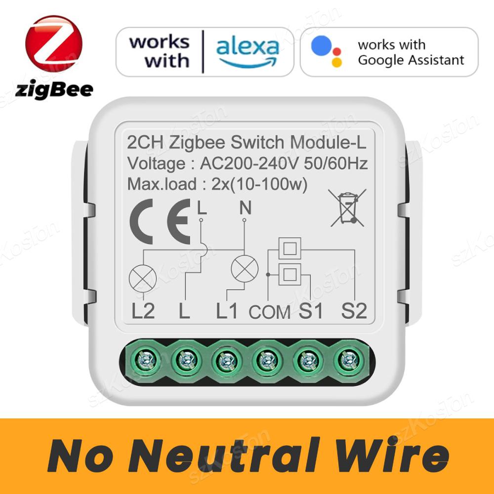 Tuya Zigbee Smart Mini Switch Module Relay No Neutral Wire Required 1 2 3 4 Gang 2 Way Control Works with Alexa Google Home