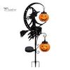Unique Halloween Yard Lights Solar Powered Witch Pumpkin Ground Stake Light, Metal Broom Moon Party Lawn Decor Statue Outdoor Sculpture for