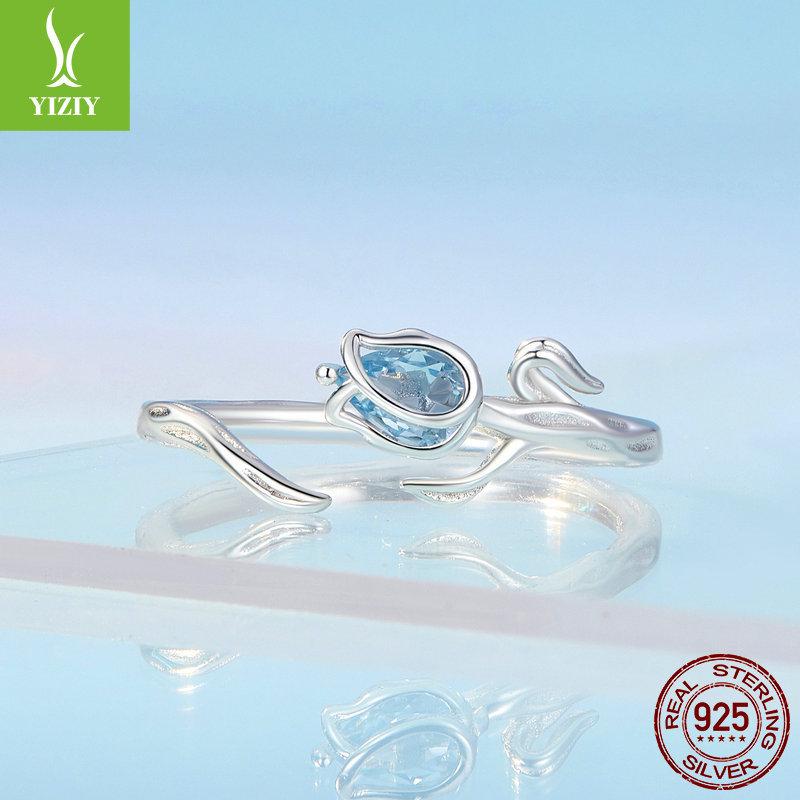 Blue Tulip Open Ring Women'S, Niche Premium Elegant Wind 925 Sterling Silver Ring Jewelry