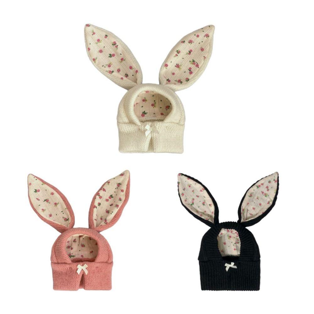Cute Rabbit Ears Pet Hat Warm Floral Pattern Dog Windproof Cover Comfortable Soft Elastic Pet Headgear Small Medium Dog